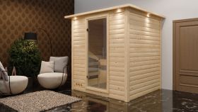 Sauna "Jonna" SET mit Klarglastür, Kranz & Ofen 9 kW - 224 x 210 x 206 cm (B x T x H)