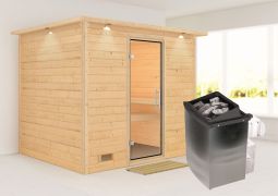 Sauna "Leja" SET mit Klarglastür, Kranz & Ofen 9 kW - 259 x 210 x 205 cm (B x T x H)