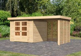 Modernes Gartenhaus SET mit Anbaudach, Farbe: Natur, Grundfläche: 5,76 m²
