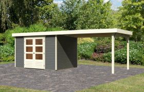 Gartenhaus SET terragrau mit Anbaudach 2,8 m Breite, Grundfläche: 7,21m²