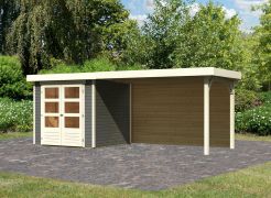 Gartenhaus SET AKTION terragrau mit Anbaudach 2,8 m, Rückwand, Grundfläche: 4,45m²
