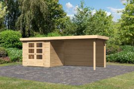 Gartenhaus SET AKTION naturbelassen mit Anbaudach 2,8 m Breite, Rückwand, Grundfläche: 5,05m²