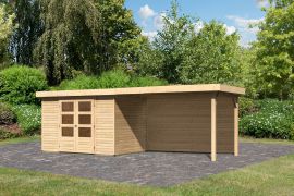 Gartenhaus SET naturbelassen mit Anbaudach 2,8 m Breite, Rückwand, Grundfläche: 6,35m²