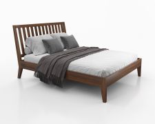 Doppelbett / Gästebett Engordany 08 | Buche Vollholz massiv | lackiert | Liegefläche: 180 x 200 cm | Farbe: Walnuss | mit hoher Kopfstütze | ästhetisches Design