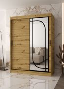 Schiebetürenschrank / Kleiderschrank | Farbe: Eiche Artisan | 150 x 62 x 200 cm | 2 Kleiderstangen | zuverlässiges Gleitsysteme | 5 Fächer | dekorativer Spiegel
