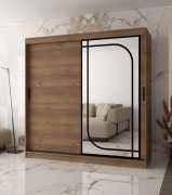 Schiebetürenschrank | Farbe: Walnuss Warmia | dekorativer Spiegel | 200 x 62 x 200 cm | 10 Fächer | 2 Kleiderstangen | Moderne Details | Kleiderschrank