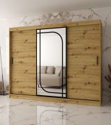 Kleiderschrank | Farbe: Eiche Artisan | 3-Türig | 10 Fächer | 250 x 62 x 200 cm | dekorativer Spiegel | 2 Kleiderstangen | Schiebetürenschrank | hochwertig Verarbeitet