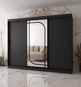 Kleiderschrank | Schwarz Matt | 3-Türig | 10 Fächer | 250 x 62 x 200 cm | dekorativer Spiegel | 2 Kleiderstangen | Schiebetürenschrank | hochwertig Verarbeitet