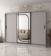 Kleiderschrank | Kaschmir | 3-Türig | 10 Fächer | 250 x 62 x 200 cm | dekorativer Spiegel | 2 Kleiderstangen | Schiebetürenschrank | hochwertig Verarbeitet