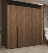 Kleiderschrank / Drehtürenschrank | Farbe: Walnuss | vier Türen | zwei Kleiderstangen | 2 Meter breit | zwei Fächer | Griffe: Schwarz | Soft-Close-Funktion
