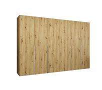 Drehtürenschrank mit vier Kleiderstangen Eiger 46, Farbe: Eiche Artisan, 3 Meter breit, Kleiderschrank, Griffe: Kaschmir, vier Fächer, sechs Türen, Soft-Close