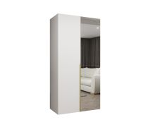 Drehtürenschrank / Kleiderschrank 1 Meter breit Eiger 60, Farbe: Weiß, eine Spiegeltür, eine Kleiderstange, Griffe: Gold, Soft-Close-Funktion, ein Fach