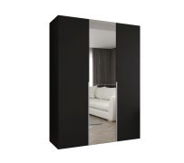 Drehtürenschrank Eiger 73, Farbe: Schwarz, eine Spiegeltür, 1,5 Meter breit, zwei Kleiderstangen, Griffe: Kaschmir, Soft-Close-Funktion, zwei Fächer