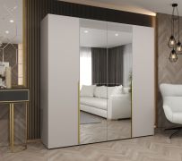 Drehtürenschrank mit zwei Spiegeltüren Eiger 88, Farbe: Kaschmir, 2 Meter breit, zwei Kleiderstangen, Griffe: Gold, zwei Fächer, Soft-Close-Funktion