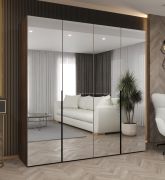 Drehtürenschrank / Kleiderschrank mit zwei Kleiderstangen | Farbe: Walnuss | zwei Fächer | 1,5 Meter breit | Soft-Close-Funktion | Griffe: Schwarz