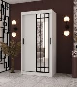 Schiebetürenschrank / Kleiderschrank | Weiß Matt | 100 x 62 x 200 cm | schmal | 1 Spiegeltür | moderne Details | 2 Kleiderstangen | 5 Fächer