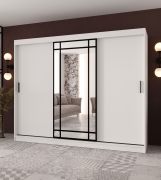 Schiebetürenschrank | dekorative Spiegeltür | Farbe: Schwarz Matt | 2 Kleiderstangen | Kleiderschrank | 10 Fächer | 250 x 62 x 200 cm | Langlebig und Widerstandsfähig