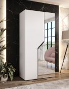 Kleiderschrank | 1 Spiegeltür | Farbe: Weiß | 1 Fach | 1 Kleiderstange | Griffe: Schwarz | Drehtürenschrank | Maße: 100 x 52 x 202 cm | Soft-Close-Funktion
