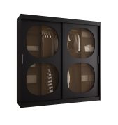 Schiebetürenschrank mit zwei Kleiderstangen Ortler 05, Farbe: Schwarz, 2 Meter breit, 10 Fächer, modernes Design, Kleiderschrank, Türen mit Rauchglas