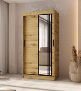 Kleiderschrank | Farbe: Eiche Artisan | 2 Kleiderstangen | 5 Fächer | Schiebetürenschrank | Zuverlässiges Gleitsysteme | 100 x 62 x 200 cm | dekorative Spiegeltür