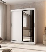 Schiebetürenschrank | Weiß Matt | 5 Fächer | 2 Kleiderstangen | Moderne Details | 1 Spiegeltür | 150 x 62 x 200 cm | Kleiderschrank