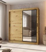Kleiderschrank | 1 Spiegeltür | Farbe: Eiche Artisan | hochwertig Verarbeitet | 180 x 62 x 200 cm | Schiebetürenschrank | 10 Fächer | 2 Kleiderstangen