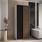Schiebetürenschrank Tharo in Schwarz/Weiß, 235,2 x 120 x 45 cm, auch für Wohnzimmer geeignet, Anti Staubbürsten, schwarze Metallgriffe, viel Fächer