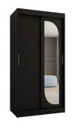 Schiebetürenschrank / Kleiderschrank Signalkuppe 03, Farbe: Schwarz, 1 Meter breit, zwei Kleiderstangen, fünf Fächer, eine Spiegeltür