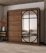 Kleiderschrank | Farbe: Walnuss Warmia | Spiegeltür | Moderne Details | 200 x 62 x 200 cm | Schiebetürenschrank | 10 Fächer | 2 Kleiderstangen | hochwertig Verarbeitet