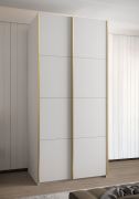 Kleiderschrank / Schiebetürenschrank | 245,5 x 100 x 64 cm | 6 Einlegeböden | 6 Fächer | 2 Kleiderstangen | 2 Schiebetüren | Farbe: Weiß | Soft-Close
