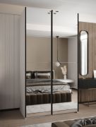 Kleiderschrank / Schiebetürenschrank | 2 Kleiderstangen | 2 Schiebetüren | Spiegel | 245,5 x 140 x 64 cm | Farbe: Weiß | Soft-Close | 6 Fächer