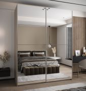 Kleiderschrank / Schiebetürenschrank | 245,5 x 190 x 64 cm | 11 Fächer | 2 Kleiderstangen | Soft-Close | Spiegel | 2 Schiebetüren | Farbe: Kaschmir