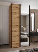 Kleiderschrank / Schiebetürenschrank | 6 Fächer | Spiegel | 245,5 x 120 x 64 cm | 2 Kleiderstangen | Soft-Close | 2 Schiebetüren | Farbe: Eiche Artisan