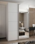 Kleiderschrank / Schiebetürenschrank | 245,5 x 150 x 64 cm | Soft-Close | 2 Kleiderstangen | Spiegel | 2 Schiebetüren | Farben: Weiß | 6 Fächer