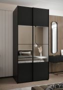 Kleiderschrank / Schiebetürenschrank | 2 Kleiderstangen | 245,5 x 110 x 64 cm | 6 Fächer | Spiegel | Soft-Close | 2 Schiebetüren | Farbe: Schwarz