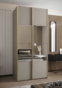 Kleiderschrank / Schiebetürenschrank | Farbe: Kaschmir | 2 Kleiderstangen | 2 Schiebetüren | 245,5 x 120 x 64 cm | Spiegel | Soft-Closer | 6 Fächer