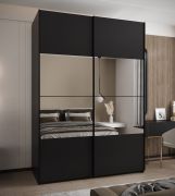 Kleiderschrank / Schiebetürenschrank | Soft-Close | Spiegel | 2 Kleiderstangen | 2 Schiebetüren | 11 Fächer | 245,5 x 170 x 64 cm | Farbe: Schwarz