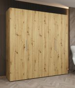 Kleiderschrank mit zwei Kleiderstangen Korab 24, 2 Meter breit, zwei Fächer, vier Türen, Farbe: Eiche Artisan, Soft-Close-Funktion, Griffe: Kaschmir