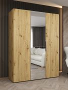 Kleiderschrank mit einer Spiegeltür Korab 68, Farbe: Eiche Artisan, zwei Kleiderstangen, 1,5 Meter breit, Soft-Close-Funktion, zwei Fächer, Griffe: Kaschmir