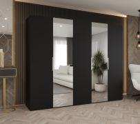 Kleiderschrank mit drei Kleiderstangen Korab 95, Farbe: Schwarz, Soft-Close-Funktion, Griffe: Kaschmir, 2,5 Meter breit, drei Fächer, Drehtürenschrank