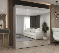 Drehtürenschrank / Kleiderschrank Korab 142, Farbe: Kaschmir, zwei Kleiderstangen, Soft-Close-Funktion, 2 Meter breit, vier Spiegeltüren, Griffe: Kaschmir