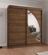 Kleiderschrank | Farbe: Walnuss | eine Spiegeltür | 1,8 Meter breit | Schiebetürenschrank | Aluminiumschienen | 10 Fächer | zwei Kleiderstangen | PVC-Furnier