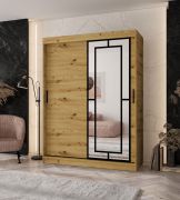 Kleiderschrank | Farbe: Eiche Artisan | 5 Fächer | 2 Kleiderstangen | hochwertig Verarbeitet | 150 x 62 x 200 cm | Schiebetürenschrank | dekorative Spiegeltür