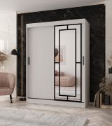 Kleiderschrank | Weiß Matt | 5 Fächer | 2 Kleiderstangen | hochwertig Verarbeitet | 150 x 62 x 200 cm | Schiebetürenschrank | dekorative Spiegeltür