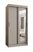 Kleiderschrank / Schiebetürenschrank Aletschhorn 04, Farbe: Kaschmir, 1 Meter breit, fünf Fächer, eine Spiegeltür, zwei Kleiderstangen, Aluminiumschienen