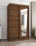 Kleiderschrank | 1,2 Meter breit | Farbe: Walnuss | eine Spiegeltür | Aluminiumschienen | fünf Fächer | Schiebetürenschrank | zwei Kleiderstangen