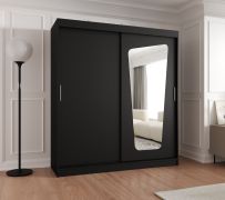Schiebetürenschrank / Kleiderschrank Aletschhorn 15, Farbe: Schwarz, 10 Fächer, eine Spiegeltür, 1,8 Meter breit, zwei Kleiderstangen, Aluminiumschienen