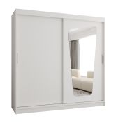 Kleiderschrank Aletschhorn 18, 2 Meter breit, Farbe: Weiß, eine Spiegeltür, Aluminiumschienen, 10 Fächer, Schiebetürenschrank, zwei Kleiderstangen