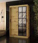 Schiebetürenschrank | Farbe: Eiche Artisan | 5 Fächer | 2 Kleiderstangen | hochwertig Verarbeitet | 120 x 62 x 200 cm | Kleiderschrank | Spiegeltür | modernes Design