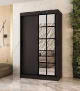 Schiebetürenschrank | Schwarz Matt | 5 Fächer | 2 Kleiderstangen | hochwertig Verarbeitet | 120 x 62 x 200 cm | Kleiderschrank | Spiegeltür | modernes Design